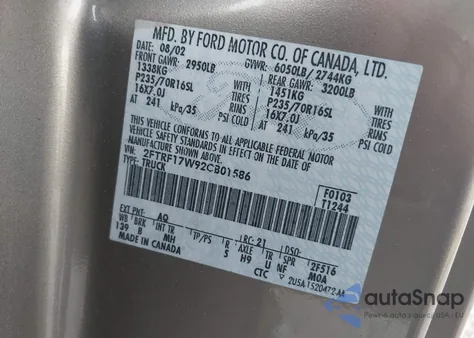 2002 Ford F-150 Xl/Xlt z USA, uszkodzony, nr VIN 2FTRF17W92CB01586